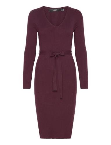 Vmmsaba Rib Ls V-Neck Belt Dress Ga Knælang Kjole Burgundy Vero Moda M...