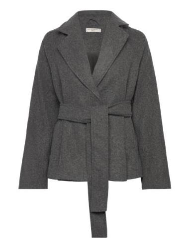 Belted Short Coat Uldjakke Jakke Grey Gina Tricot