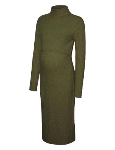 Mlsuniva June L/S Knit Midi Dress 2F Knælang Kjole Khaki Green Mamalic...