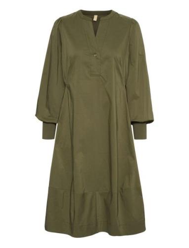 Cuantoinett Rib Dress Knælang Kjole Khaki Green Culture