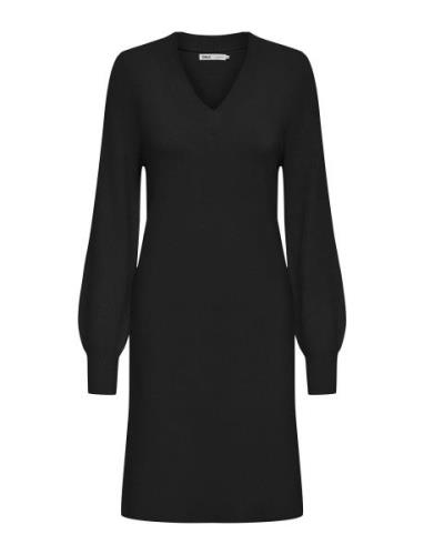 Onlkatia Ls V-Neck Dress Nca Knt Knælang Kjole Black ONLY