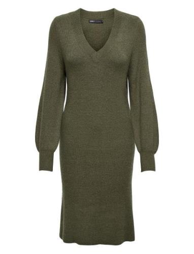 Onlkatia Ls V-Neck Dress Nca Knt Knælang Kjole Khaki Green ONLY