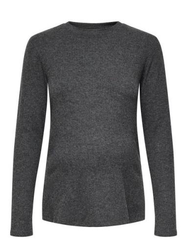 Olmhalle L/S O-Neck Slit Top Jrs Tops Knitwear Jumpers Grey Only Mater...