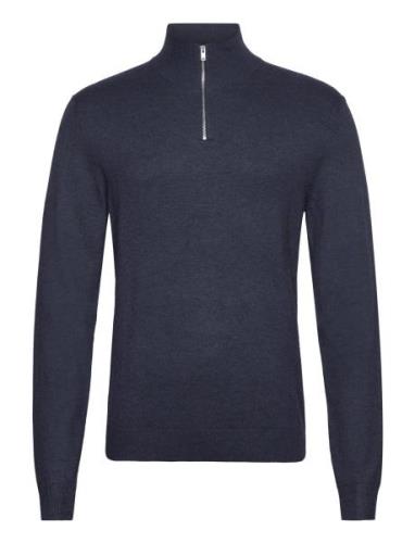 Half Zip Mélange Knit Tops Knitwear Half Zip Jumpers Navy Lindbergh