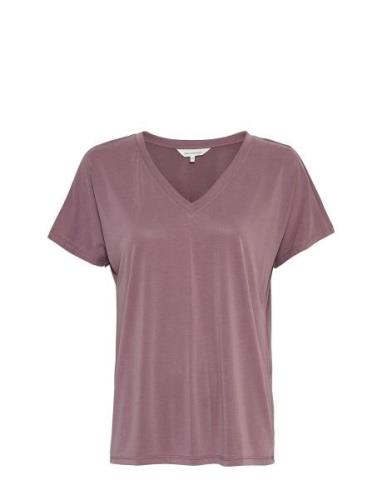 Mschfenya Modal V Neck Tee Tops T-shirts & Tops Short-sleeved Purple M...