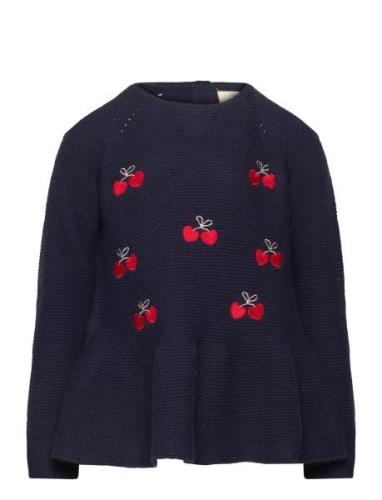 Lambwool Blouse W. Frill & Bow Emb Tops Blouses & Tunics Navy Copenhag...