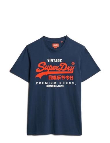 Duo Vintage Logo T Shirt Tops T-Kortærmet Skjorte Navy Superdry