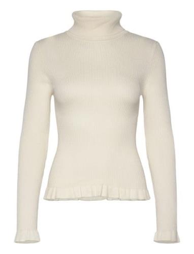 Sherry Frill Knit Top Tops Knitwear Turtleneck Cream NORR