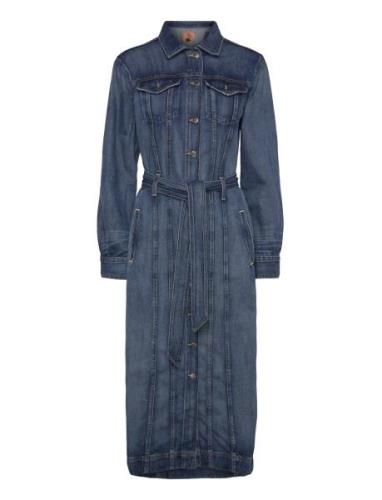 Belted Denim Shirtdress Maxikjole Festkjole Blue Lauren Ralph Lauren