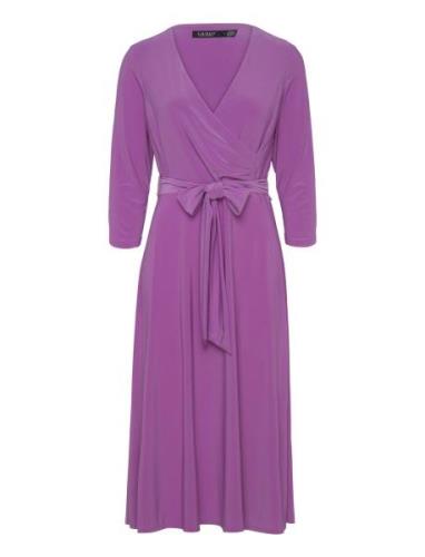 Surplice Jersey Dress Knælang Kjole Purple Lauren Ralph Lauren