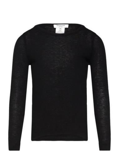 Wool O-Neck Tops T-shirts Long-sleeved T-Skjorte Black Rosemunde Kids