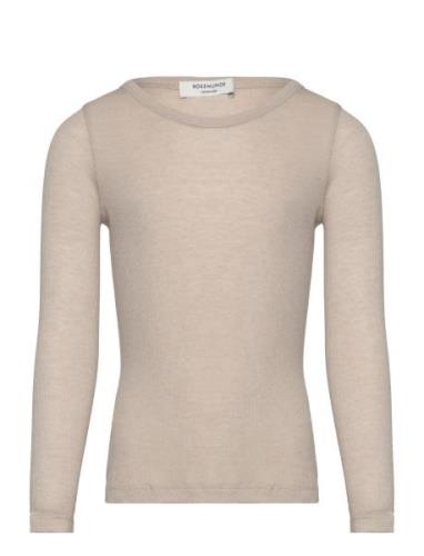 Wool O-Neck Tops T-shirts Long-sleeved T-Skjorte Beige Rosemunde Kids