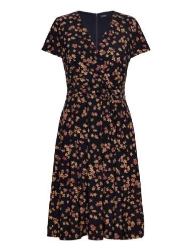 Floral Stretch Jersey Surplice Dress Knælang Kjole Navy Lauren Ralph L...