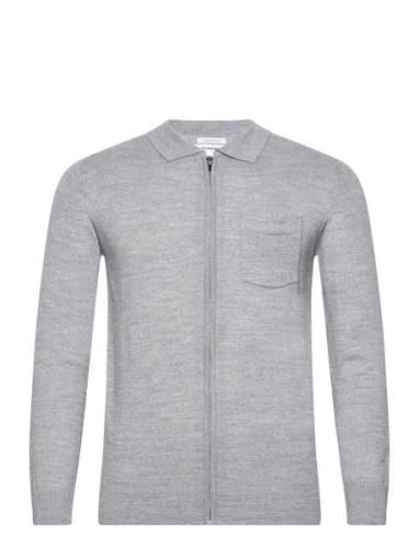 Merino Polo Collar Zip Cardigan Tops Knitwear Full Zip Jumpers Grey Li...