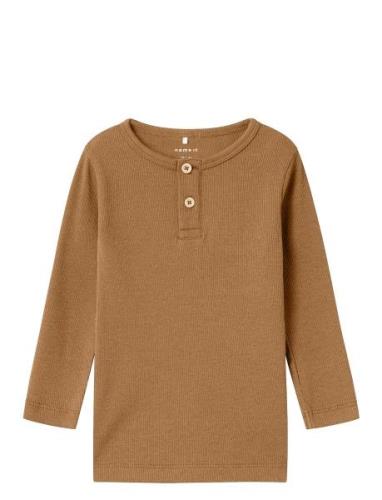 Nmmkab Ls Slim Top Tops T-shirts Long-sleeved T-Skjorte Brown Name It