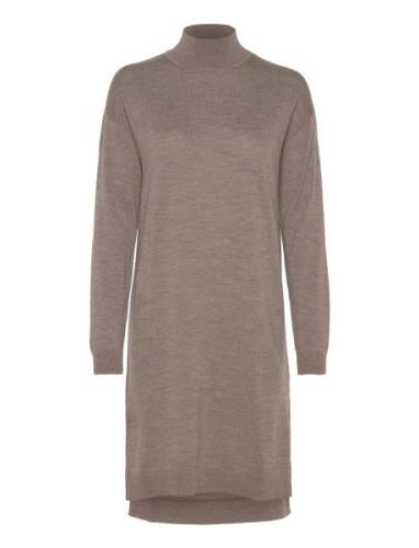 Merino Wool Dress Knælang Kjole Brown Rosemunde