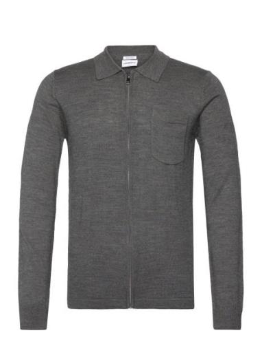 Merino Polo Collar Zip Cardigan Tops Knitwear Full Zip Jumpers Grey Li...