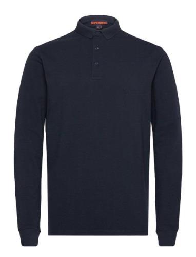 Cotton Long Sleeve Pique Polo Tops Polos Long-sleeved Navy Superdry