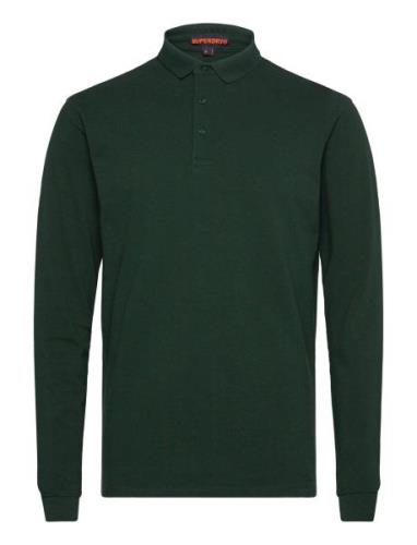 Cotton Long Sleeve Pique Polo Tops Polos Long-sleeved Green Superdry