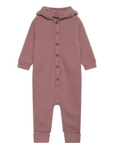 Wool Baby Suit W. Hood Outerwear Fleece Outerwear Fleece Suits Pink Mi...