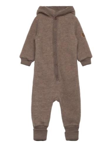 Wool Baby Suit W. Hood Outerwear Fleece Outerwear Fleece Suits Brown M...