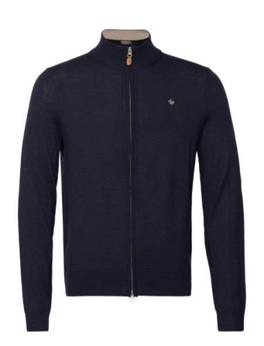 Merino Zip Cardigan Tops Knitwear Full Zip Jumpers Navy Morris