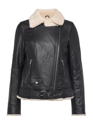 Bea Shearling Leather Biker Læderjakke Skindjakke Black Jofama