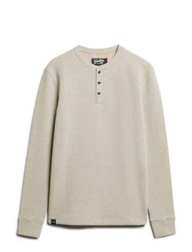 Merchant Grandad Top Tops T-Langærmet Skjorte Cream Superdry