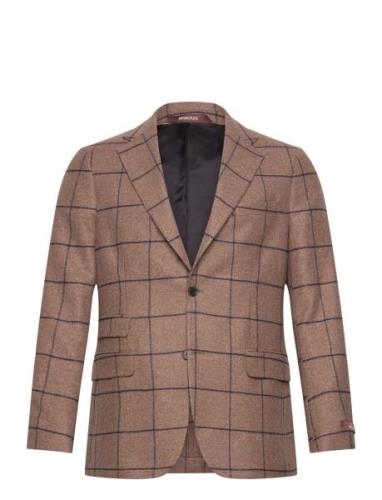 Windowpane Wool Jkt Designers Blazers Single Breasted Blazers Brown Mo...