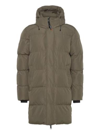 Hooded Sports Puffer Mid Jkt Uldfrakke Frakke Khaki Green Superdry