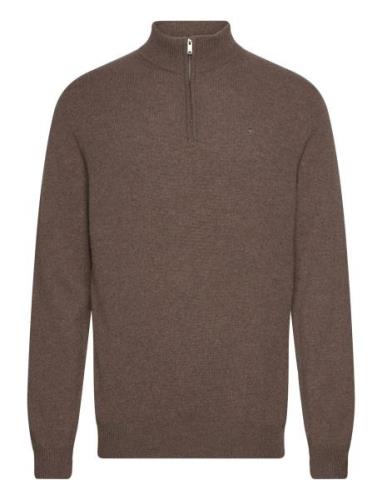 Lambswool Hzip Tops Knitwear Half Zip Jumpers Brown Hackett London