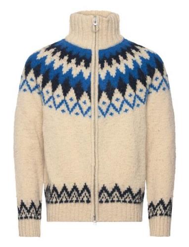 Jacquard Zip Cardigan Tops Knitwear Full Zip Jumpers Cream GANT