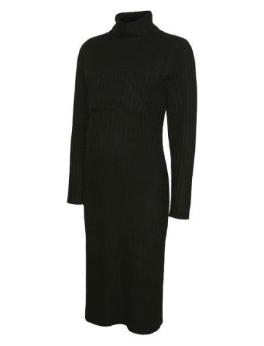 Mlsuniva June L/S Knit Midi Dress 2F Knælang Kjole Black Mamalicious