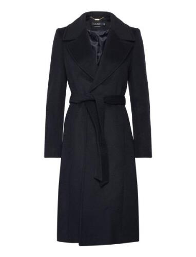 Belted Wool-Blend Wrap Coat Uldfrakke Frakke Black Lauren Ralph Lauren