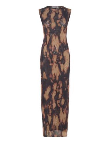 Mesh Printed Dress Maxikjole Festkjole Brown Weekday