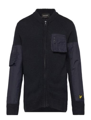 Tonal Nylon Trim Cardigan Tops Knitwear Cardigans Navy Lyle & Scott