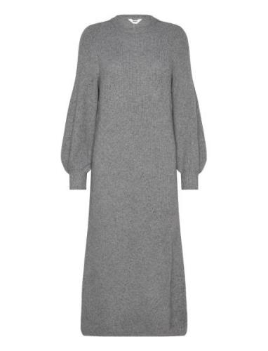 Objditte Re L/S Knit Midi Dress Noos Knælang Kjole Grey Object