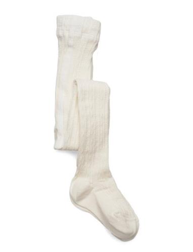 Cable Knitted Stockings Offwhite Tights Cream Geggamoja