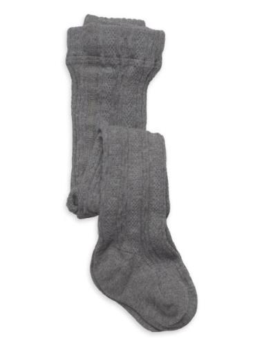 Cable Knitted Stockings Grey Melange Tights Grey Geggamoja