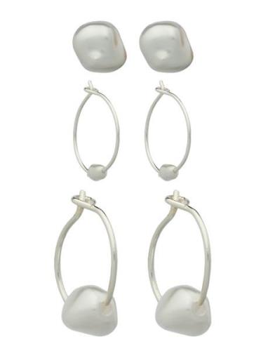 3-Pack Pearl Earrings Accessories Jewellery Earrings Hoops Silver Monk...