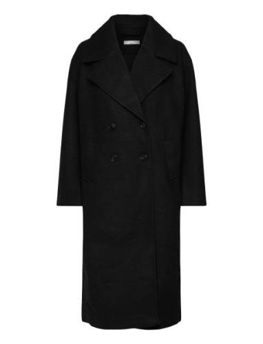 Double Breasted Coat Uldfrakke Frakke Black Gina Tricot