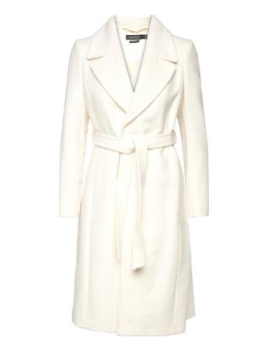 Belted Wool-Blend Wrap Coat Uldfrakke Frakke Cream Lauren Ralph Lauren