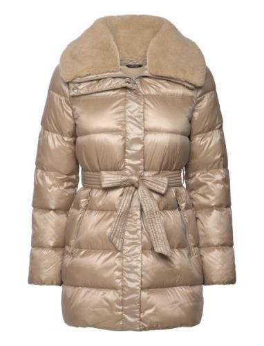 Faux-Shearling-Trim Belted Down Coat Foret Jakke Beige Lauren Ralph La...