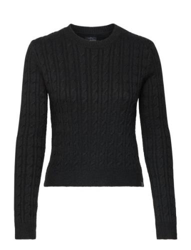 Fitted Cable Crew Neck Jumper Tops Knitwear Jumpers Black Superdry