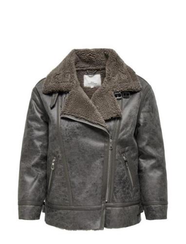 Carbetty Bonded Aviator Biker Otw Læderjakke Skindjakke Grey ONLY Carm...