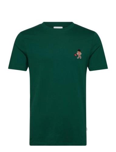 Christmas Embroidery Tee S/S Tops T-Kortærmet Skjorte Green Lindbergh