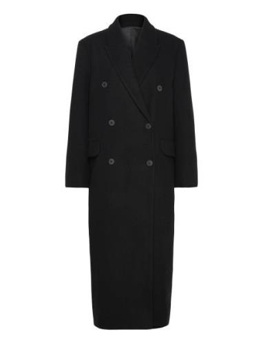 Over D Double-Breasted Wool-Blend Coat Uldfrakke Frakke Black Weekday