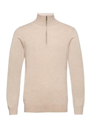 Man Half Zip Designers Knitwear Half Zip Jumpers Cream Davida Cashmere