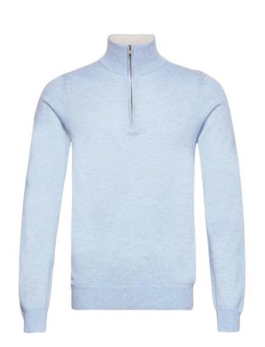 Man Half Zip Designers Knitwear Half Zip Jumpers Blue Davida Cashmere