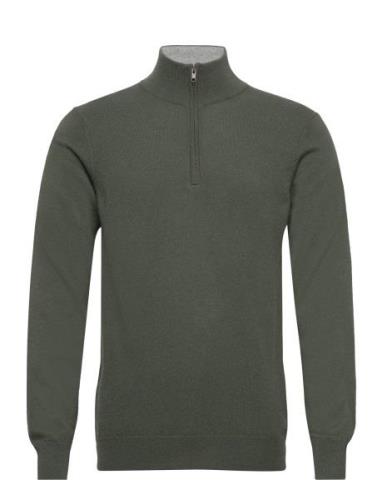 Man Half Zip Designers Knitwear Half Zip Jumpers Khaki Green Davida Ca...